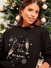 Lipsy Black Sparkle Christmas Sweatshirt - Image 4 of 4