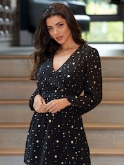 Металлик шифоновое платье с пышными рукавами Pour Moi Natalya - Image 1 of 5