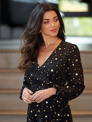 Металлик шифоновое платье с пышными рукавами Pour Moi Natalya - Image 3 of 5