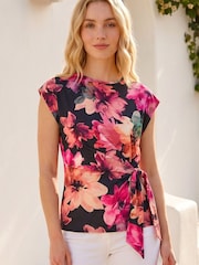 Roman Pink Floral Print Tie Front Top - Image 1 of 4