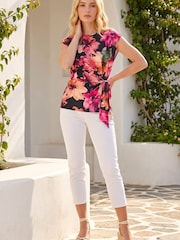 Roman Pink Floral Print Tie Front Top - Image 3 of 4
