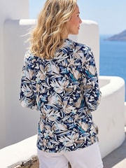 Roman Blue Classic Floral Button Front 3/4 Sleeve Blouse - Image 4 of 5