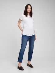 Gap Mid Wash Blue Maternity Over The Bump Cheeky Straight Jeans - Image 3 of 4