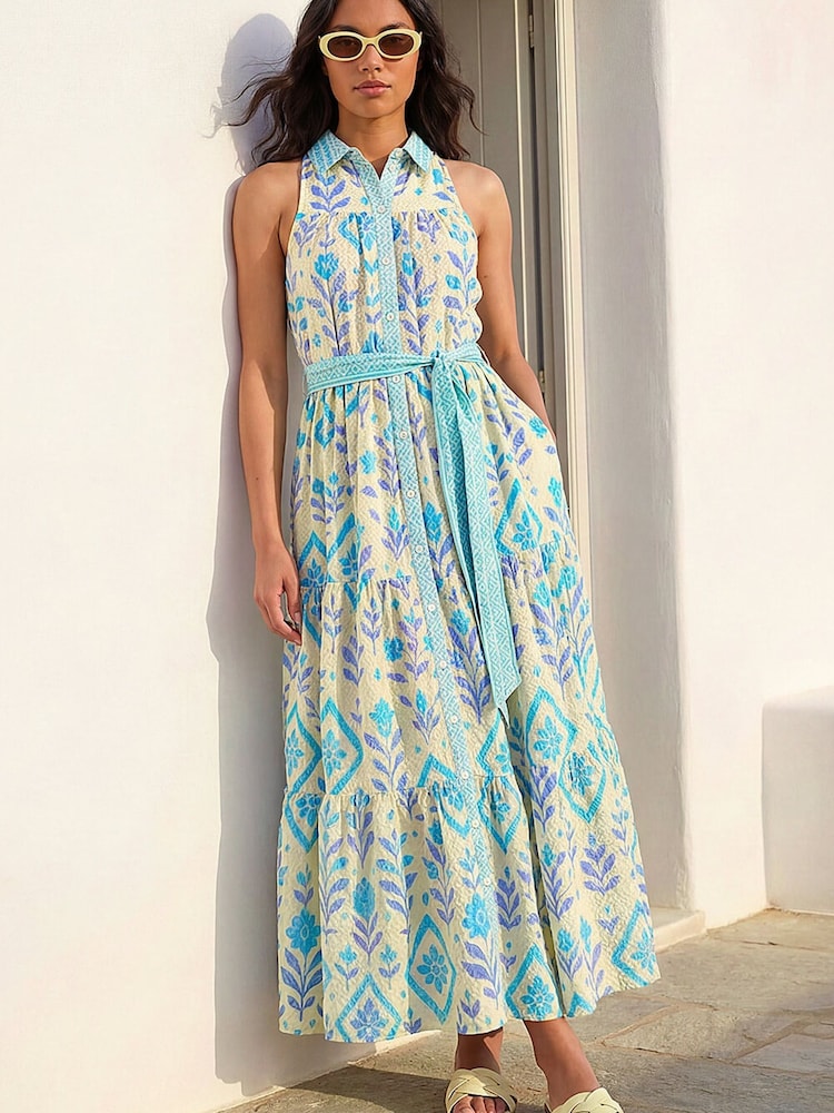 Roman Blue Leafy Tiered Maxi Dress - Image 1 of 4 Roman Blue Leafy Tiered Maxi Dress - Image 1 of 4