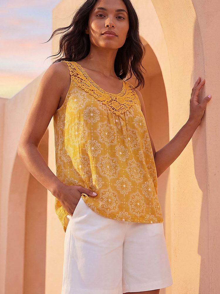Roman Orange Printed Crochet Trim Vest Top - Image 2 of 4 Roman Orange Printed Crochet Trim Vest Top - Image 2 of 4