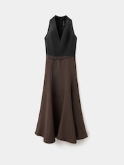 Mango Black V-Neck Midi Dress With Belt Detail - Image 1 of 3