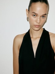 Mango Black V-Neck Midi Dress With Belt Detail - Image 4 of 7