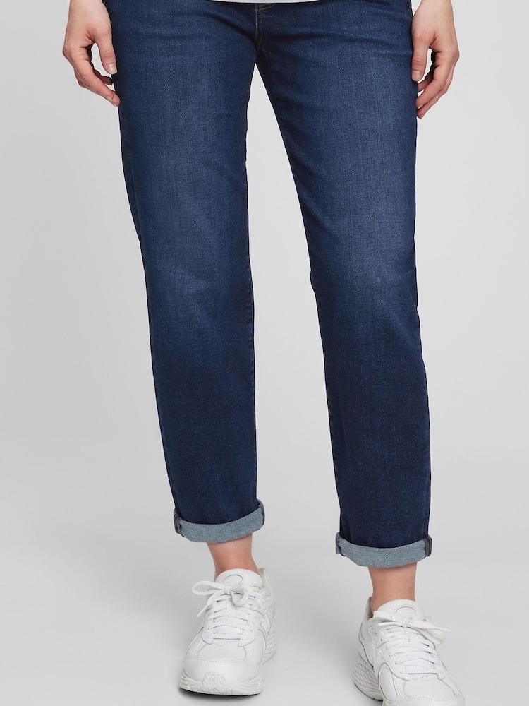 Gap Dark Wash Blue Maternity Over The Bump Girlfriend Jeans - Image 1 of 4