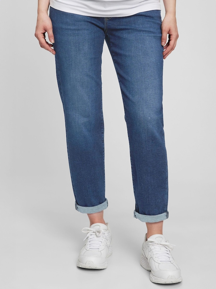 Gap Mid Wash Blue Maternity Over The Bump Girlfriend Jeans - Image 1 of 4