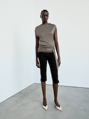 Mango Brown Slash Neckline Fine Knit Top - Image 1 of 7