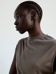 Mango Brown Slash Neckline Fine Knit Top - Image 3 of 7