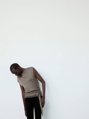 Mango Brown Slash Neckline Fine Knit Top - Image 4 of 7