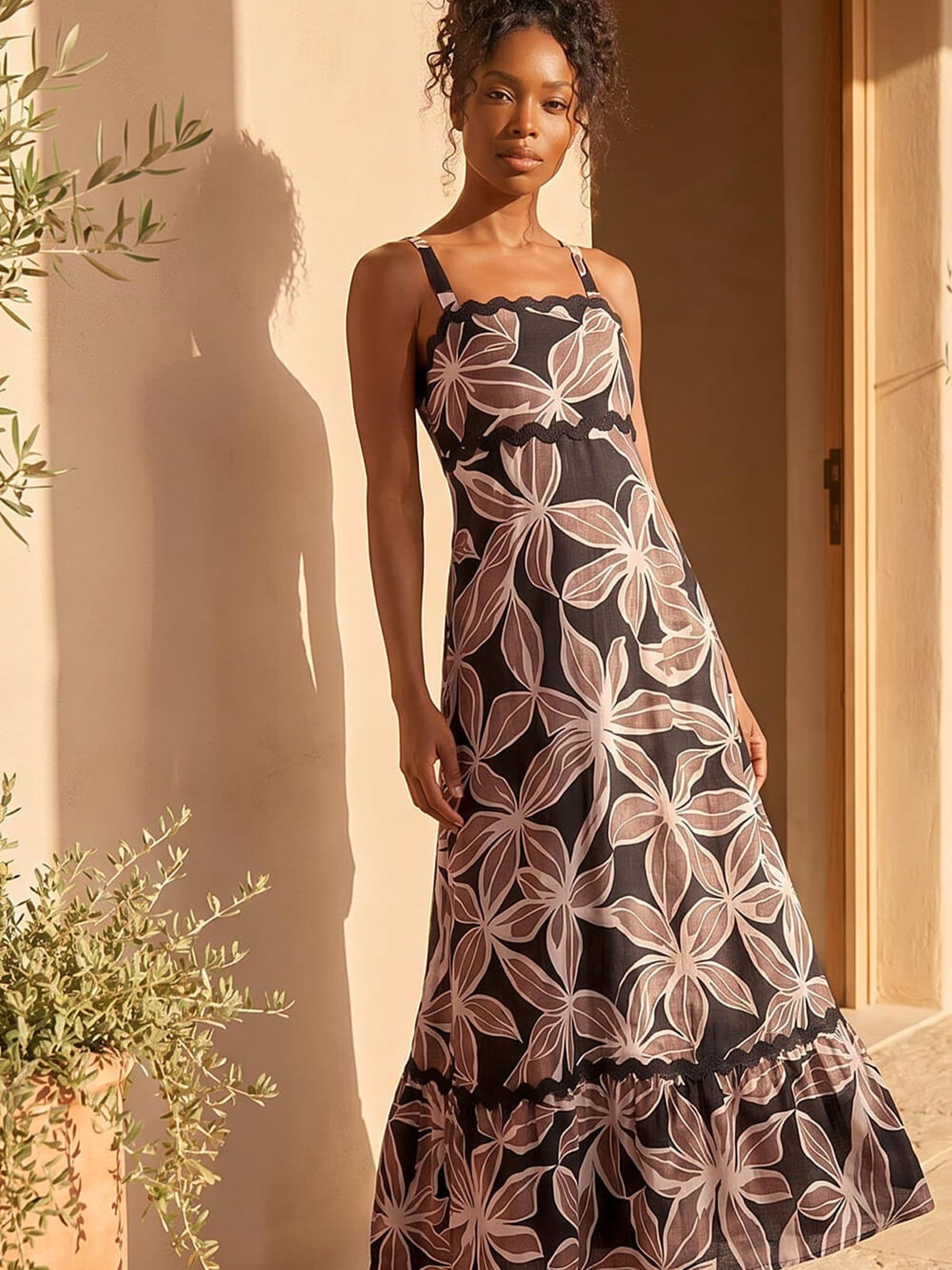 Buy Roman Brown Strappy Tiered Maxi Dress from Next USA