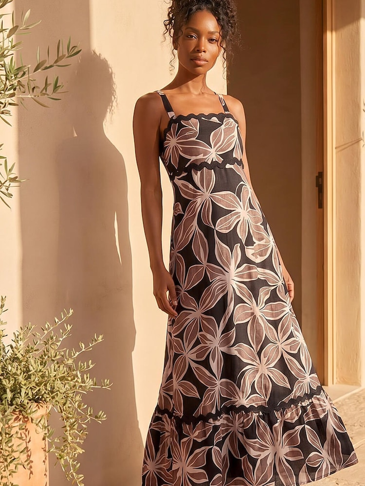 Roman Brown Strappy Tiered Maxi Dress - Image 2 of 4 Roman Brown Strappy Tiered Maxi Dress - Image 2 of 4