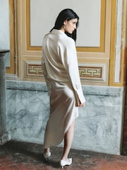 Mango White Asymmetric Long Sleeve Drape Style Dress - Image 2 of 7