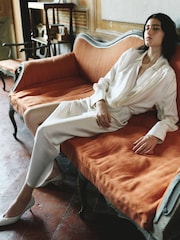 Mango White Asymmetric Long Sleeve Drape Style Dress - Image 4 of 7