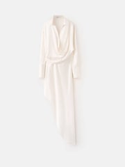 Mango White Asymmetric Long Sleeve Drape Style Dress - Image 5 of 7