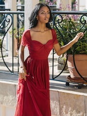 Lipsy Berry Red Bridesmaid Drape Bust Maxi Dress - Image 1 of 4