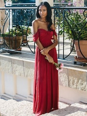 Lipsy Berry Red Bridesmaid Drape Bust Maxi Dress - Image 2 of 4