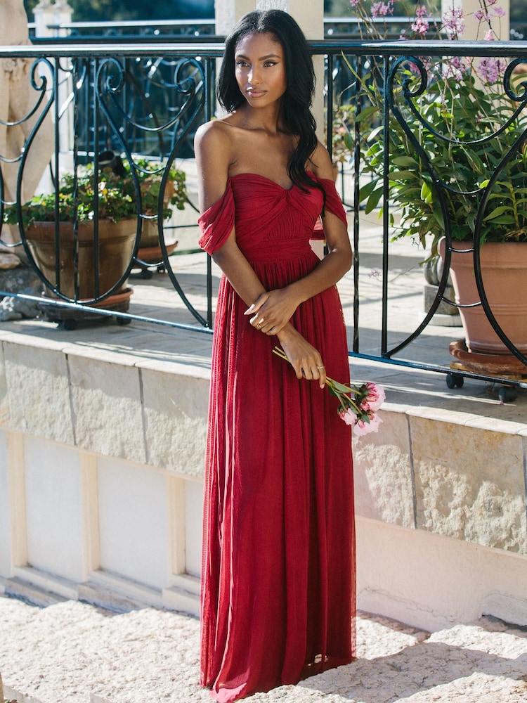 Lipsy Berry Red Bridesmaid Drape Bust Maxi Dress - Image 2 of 4