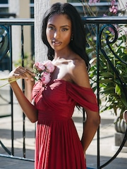 Lipsy Berry Red Bridesmaid Drape Bust Maxi Dress - Image 3 of 4