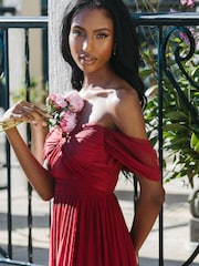 Lipsy Berry Red Bridesmaid Drape Bust Maxi Dress - Image 4 of 4