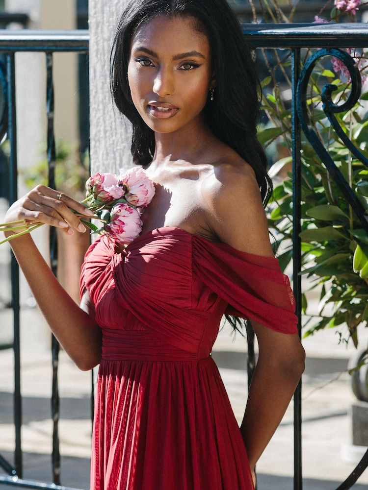 Lipsy Berry Red Bridesmaid Drape Bust Maxi Dress - Image 4 of 4
