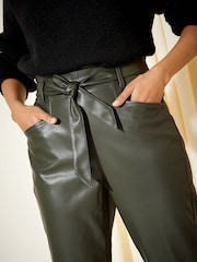 Friends Like These Khaki Green Faux Leather Paperbag Belted Trousers - Image 3 of 4