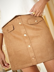 Friends Like These Camel Suedette Pockets Button Detail Mini Skirt - Image 3 of 4