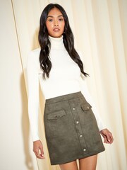 Friends Like These Khaki Green Suedette Pockets Button Detail Mini Skirt - Image 1 of 4