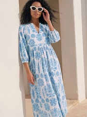 Roman Blue V-Neck Floral Shirt Dress - Image 1 of 4