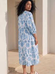 Roman Blue V-Neck Floral Shirt Dress - Image 3 of 4