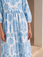 Roman Blue V-Neck Floral Shirt Dress - Image 4 of 4