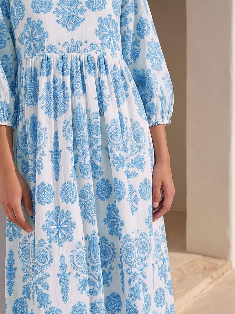 Roman Blue V-Neck Floral Shirt Dress - Image 4 of 4 Roman Blue V-Neck Floral Shirt Dress - Image 4 of 4