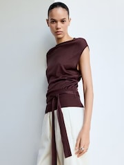 Mango Red Slash Neckline Fine Knit Top - Image 1 of 6
