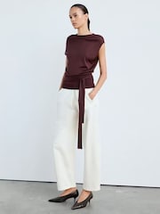 Mango Red Slash Neckline Fine Knit Top - Image 3 of 6