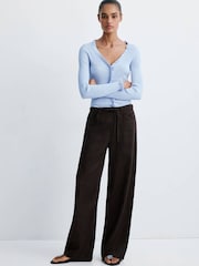 Mango Blue Scoop Neckline Frill Trim Cardigan - Image 2 of 6