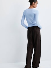 Mango Blue Scoop Neckline Frill Trim Cardigan - Image 3 of 6