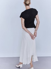 Mango Black Slash Neckline Cinched Waist Top - Image 2 of 7