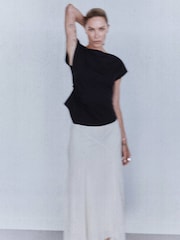 Mango Black Slash Neckline Cinched Waist Top - Image 4 of 7
