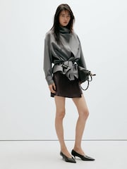 Mango Brown Faux Leather Skort - Image 2 of 7