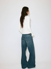 Mango Cream Scoop Neckline Frill Trim Cardigan - Image 3 of 7
