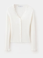 Mango Cream Scoop Neckline Frill Trim Cardigan - Image 5 of 7