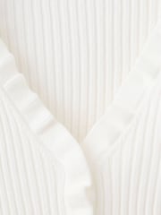 Mango Cream Scoop Neckline Frill Trim Cardigan - Image 6 of 7