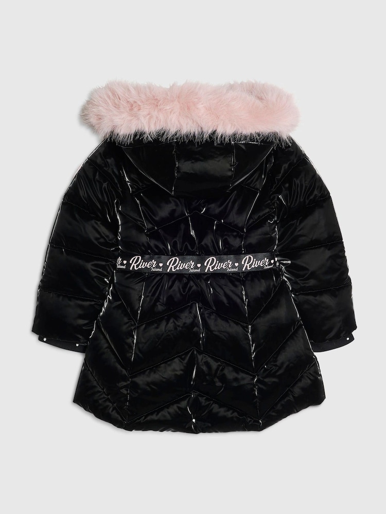 River Island Black Back To School Hi Shine Padded Coat - Image 2 of 5