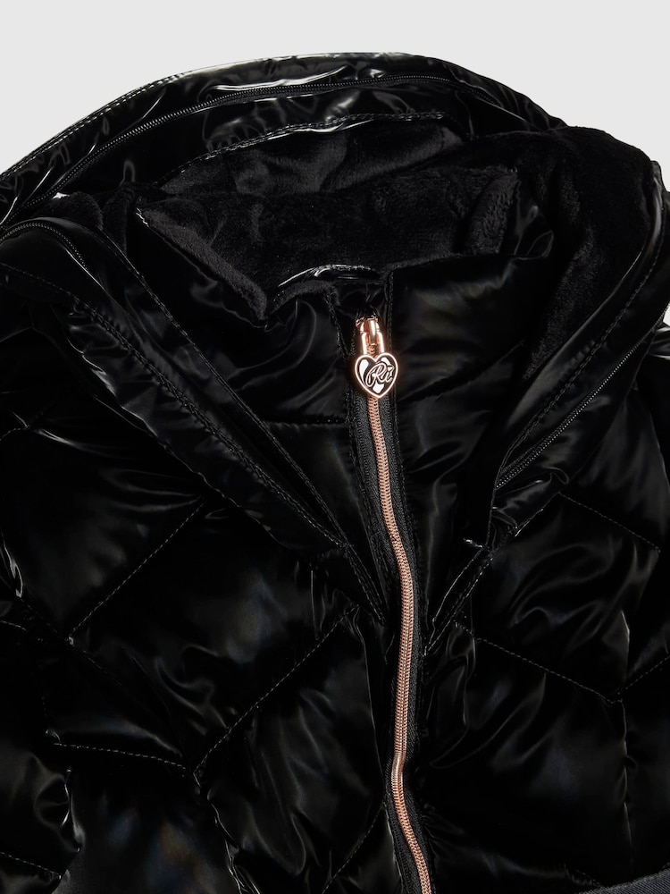 River Island Black Back To School Hi Shine Padded Coat - Image 5 of 5