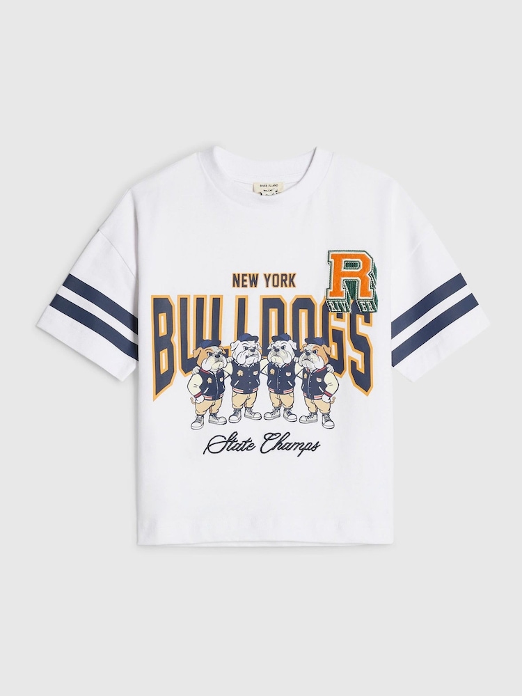 River Island White Oversized Bulldog New York T-Shirt - Image 1 of 4
