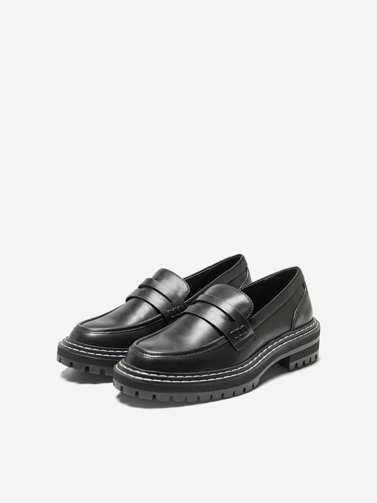ONLY Black Faux Leather Chunky Sole Loafer - Image 1 of 5