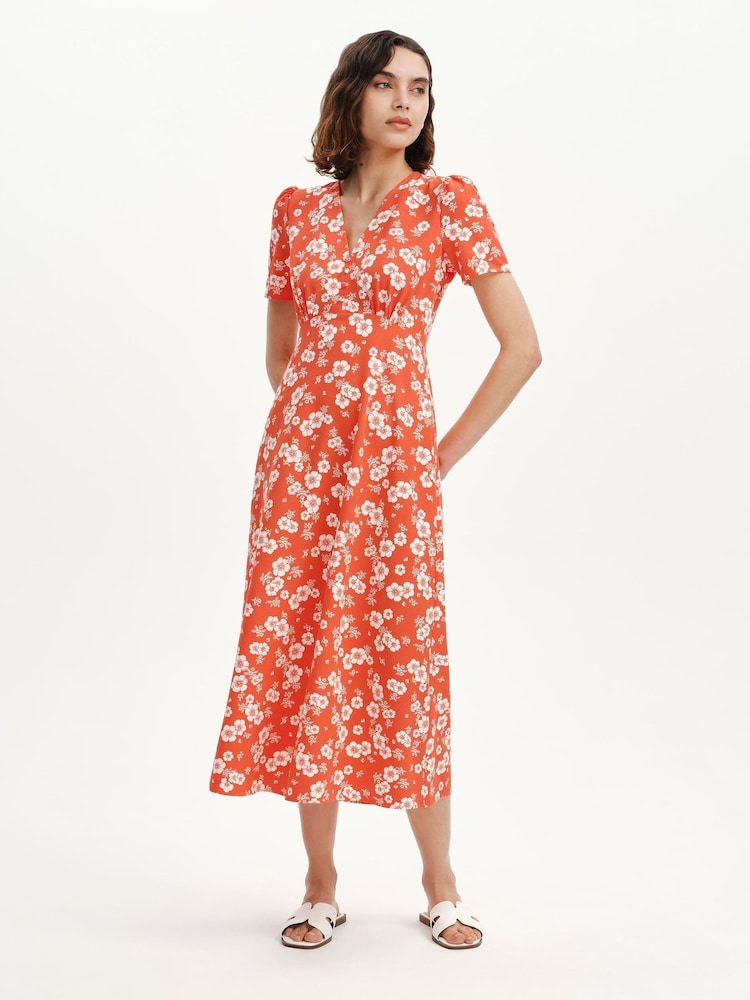 Roșu model floral - Rochie midi Finery Nieve - Imaginea 1 din 4