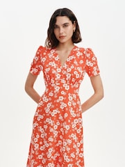 Roșu model floral - Rochie midi Finery Nieve - Imaginea 3 din 4